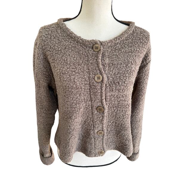 Anthropologie 100% Lambswool Cardigan Sweater Women’s M Brown Taupe Button Up - Picture 2 of 6